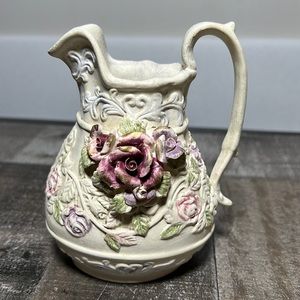 Vintage Pottery Vase Raised Rose Designs Rustic Looking